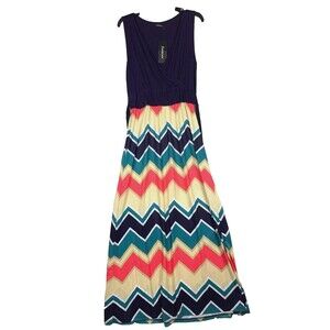 Zattcas Womens XL Blue Dress Navy Sleeveless Maxi Chevron Maxi Tie Back NWT